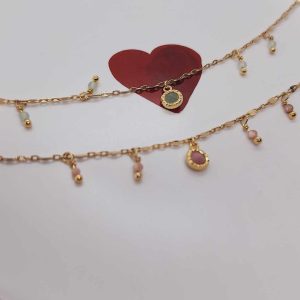 Bracelet pierre sertie et chaîne fantaisie Éluard - Rhodonite