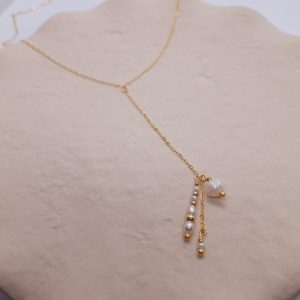 Collier cravate nacre et perles dorées SOROR